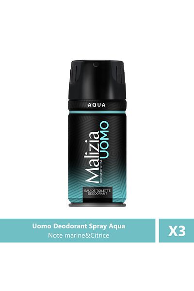Malizia Uomo Deodorant Spray Aqua, 150 ml X 3 Bucăți