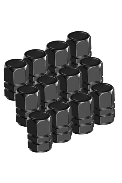 JollyMag Set 12 Capace Hexagonale pentru Valva Auto, Aliaj Aluminiu, Lungime 1.8 cm, Negru