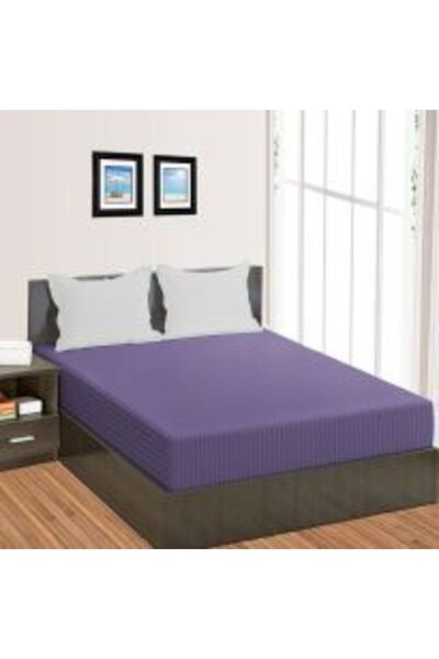 HomePuls Bed Sheet with Elastic Damask Polycotton Stripe 1 cm, 130 x 250 cm for mattress 80 x 200 cm, Burgund