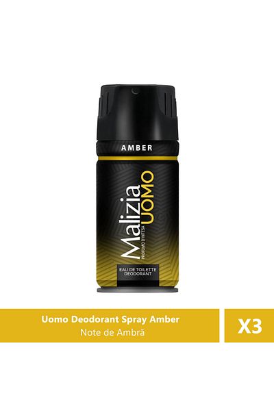 Malizia Uomo Deodorant Spray Amber, 150 ml X 3 Bucăți