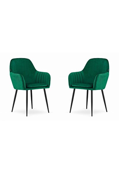 JollyMag Set 2 scaune bucatarie/living, Artool, Lugo, catifea, metal, verde s...