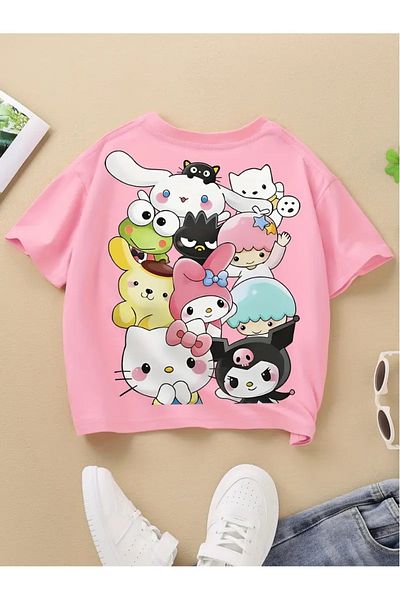 Touz Moda Унисекс тениска с голям размер H Kity Friends Kids Design