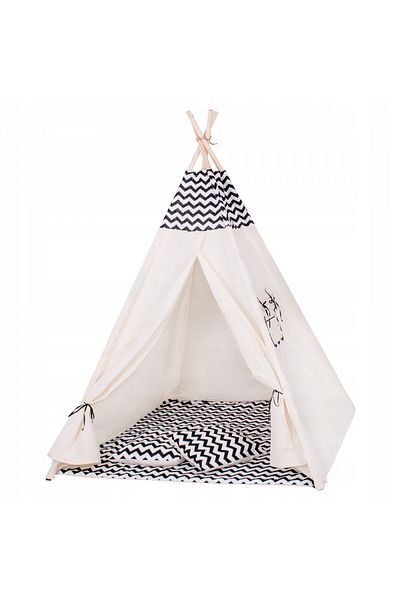 SERSIMO Indian style children's tent Teepee Tent with window, thick mat and 2 pillows, black and white zig zag