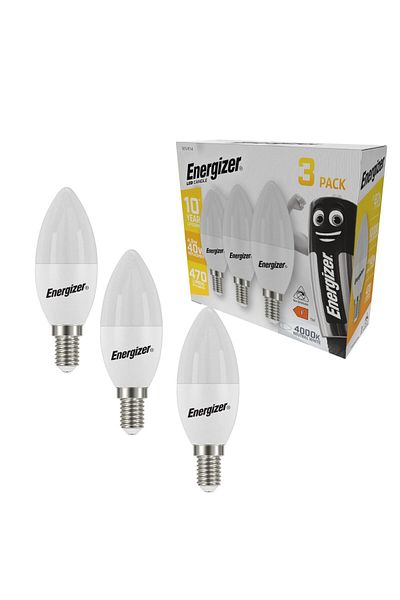 Energizer Pachet 3 x Bec LED Candle, 4.9W, E14, 470 lumeni, 4000K, unghi de iluminare 240, Clasa energetica F,