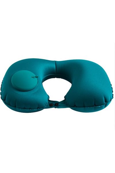 OEM Portable U-Shaped Neck Pillow, Inflate by Pressing, Velvet Material, 40 x 28 cm, Green