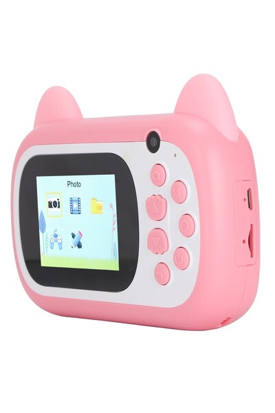 Flippy Kids Instant Camera – Front Selfie + Printing, USB-C, Bluetooth, iOS/Android, Pink Cat