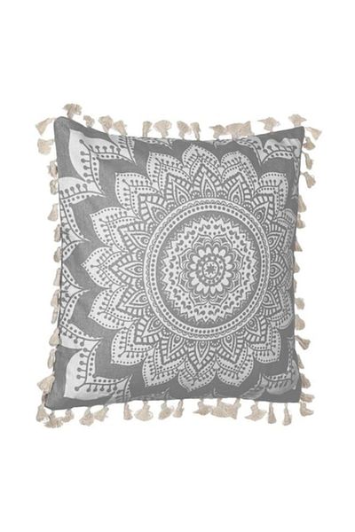 OEM Pernă de vară din bumbac, Mandala gri cu franjuri