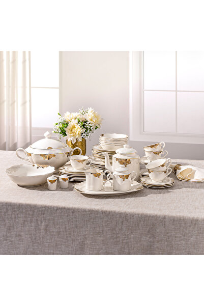 LA MESA gold /grey bone porcelain dinner set 47 pcs