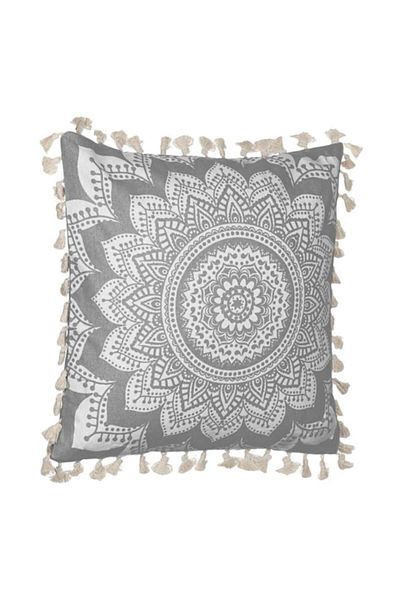 OEM Pernă de vară din bumbac, Mandala gri cu franjuri