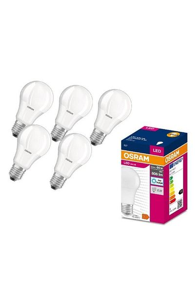 Osram Set 5 becuri LED, E27, 8.5W, echivalent 60W, lumină rece, 6500K, 806 lm