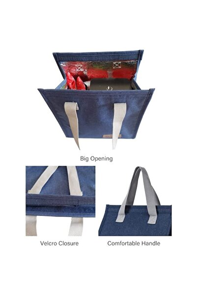 OEM Geantă bento/laterică izotermă, aluminiu, 22,5 x 13 cm, 3,3 L, albastră