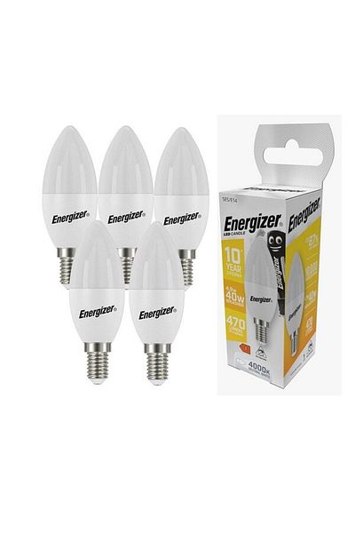 Energizer Set 5 becuri LED Energizer, E14, 4.9 W, 470 lm, 4000k, lumină neutră, clasa energetică F