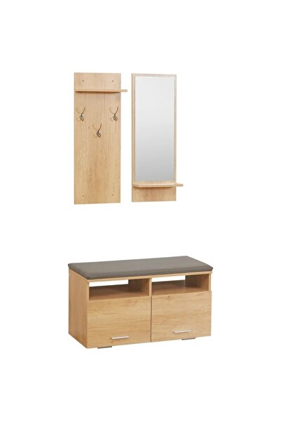 JollyMag Set mobilier hol, pal, cu pantofar, cuier, oglinda, natur, 3 piese