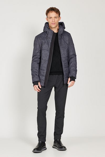 AC&Co / Altınyıldız Classics Men's Anthracite Standard Fit Regular Cut Hooded Patterned Coat