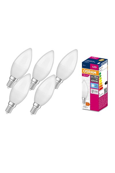 Osram Set 5 becuri LED, tip lumânare, E14, 4.9W echivalent a 40W, 470 lm, lumină neutră, 4000k, 360-d