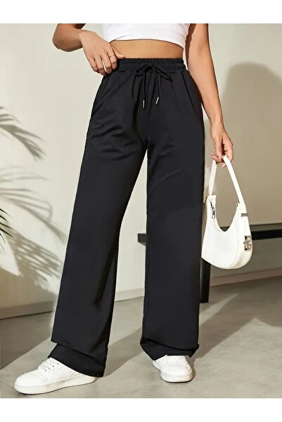 LOSSİA Pantaloni de sport negri pentru femei, de mărime mare, largi, de calit...