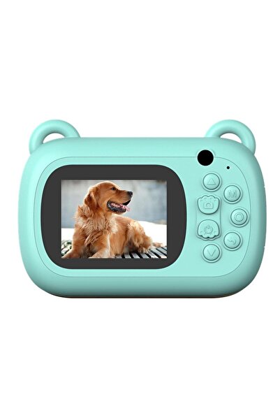 Flippy Kids Instant Camera Front + Selfie with Printing, Dino Love Model, Blue