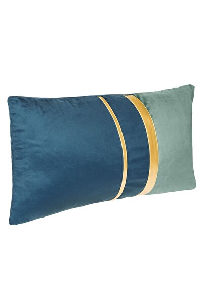 OEM Perna Decorativa, Model Iarna, Albastru Menta, Catifea, Linii Aurii, 50x30cm