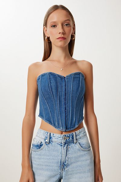 Lovelyİstanbul Bluză din denim fără bretele LFG0041 ALBASTRU ÎNCHIS
