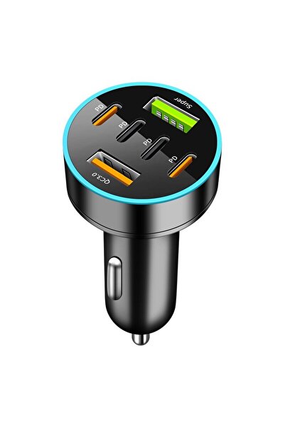 OEM Încărcător auto 6 în 1, 2 porturi USB cu încărcare rapidă QC3.0 și 4 porturi tip C, PD 65W, negru