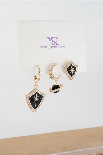 By Zeyna Aksesuar Women's Vip Series Antiallergic Baguette Zircon Stone 3-Piece Earrings