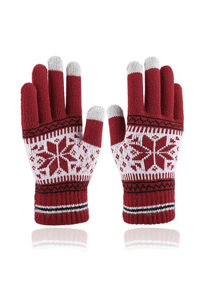 TECOS Winter touchscreen gloves for adults, Tecos®, universal size, red with Nordic pattern