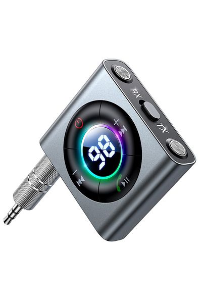 SOL Transmițător/receptor audio cu afișaj digital - JoyRoom, A18, Silicon Flex, Gri metalizat