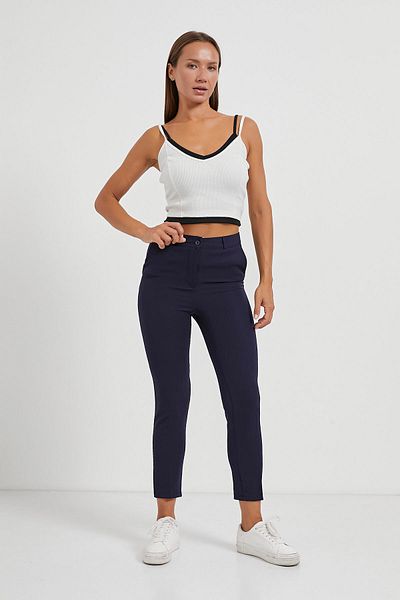 Arma Life Pantaloni clasici din țesătură bleumarin pentru femei, cu buzunar lateral