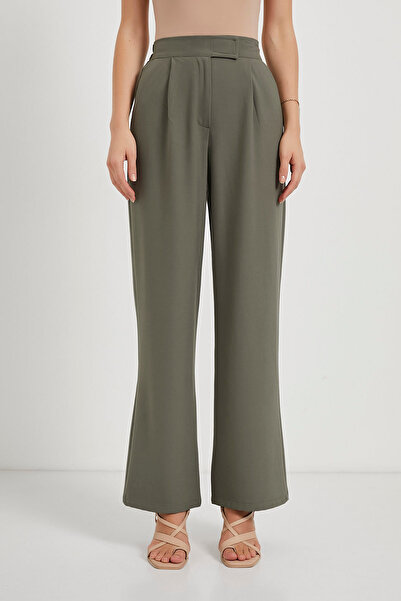 Arma Life Women's Wide Leg Velcro Closure Khaki Palazzo Pants