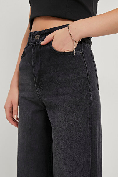 Arma Life Kadın Yüksek Bel Bol Paça Füme Baggy Kot Pantolon