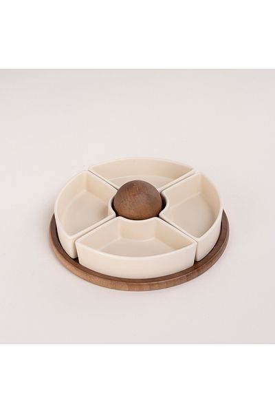Dallaty porcelain and wood nuts plate set 5 pcs