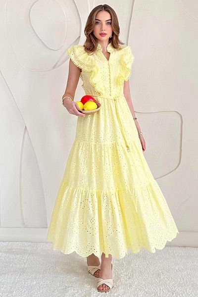 Elbee Fashion Woman Ruffled Buttoned Dress