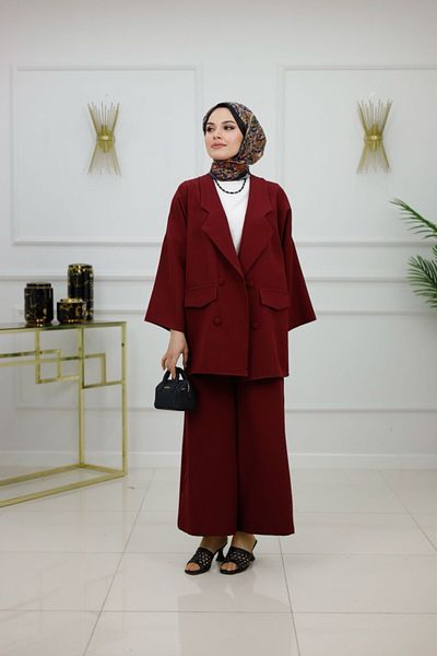 VALENS BOUTİQUE Women's Hijab Suit 2 Piece Jacket & Pants Set
