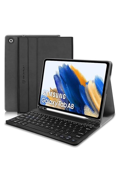 Rao Husă inteligentă cu tastatură pentru Samsung Galaxy Tab A8 10.5 2021, husă CozyTab, G52, silicon, negru pitch