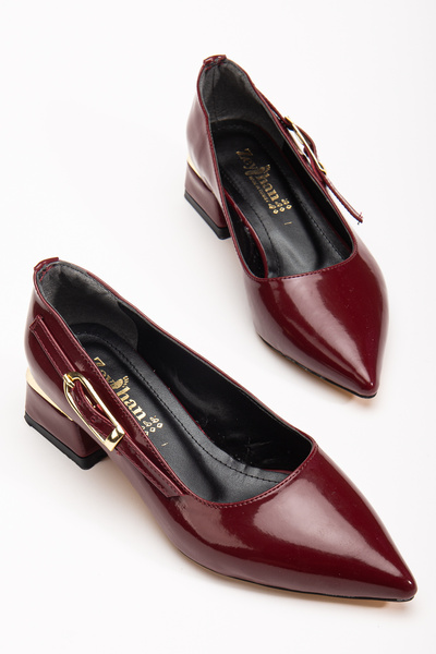 Dubais Shoes Yandan Gold Tokalı Arkası Kapalı Şık Yeni Sezon Alçak Kadın Ayakkabı 4cm Topuk