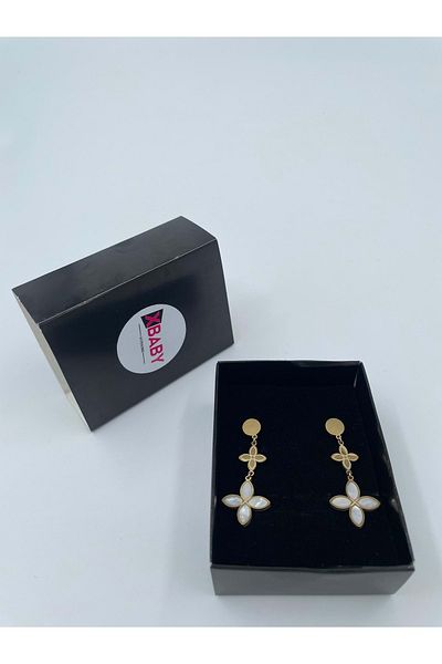 Xbaby White Filled Double Clover Gold Earrings