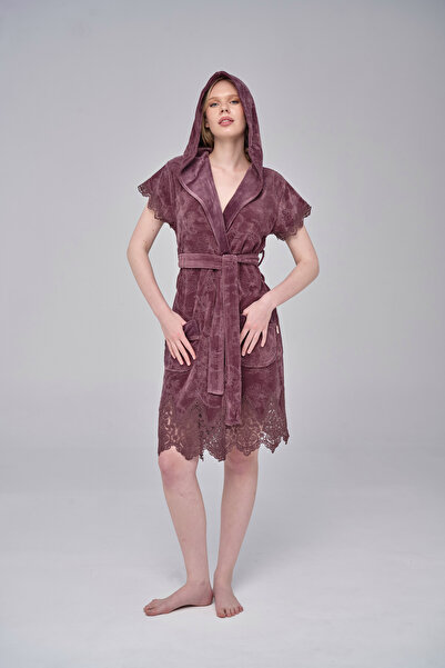 Nuşa Elegant Stylish Lace Niki Velvet Bamboo Cotton Dressing Gown