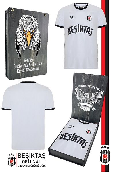 Beşiktaş Original Licensed Nostalgia White Children's Jersey Bjk Eagle Printed Gift Wooden Box