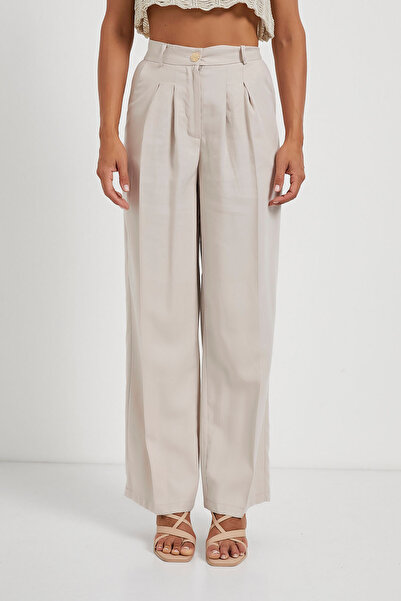 Arma Life Women's Premium Pleated Basic Cream Palazzo Pants