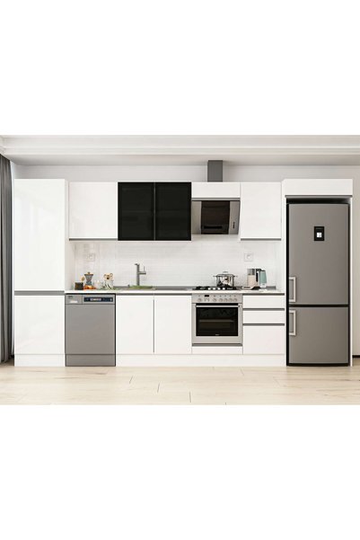 Alvinka 400X222 Cm High Gloss Mutfak Dolabı Mbb-E90B60S50-3 High Gloss | Beyaz - Mdf