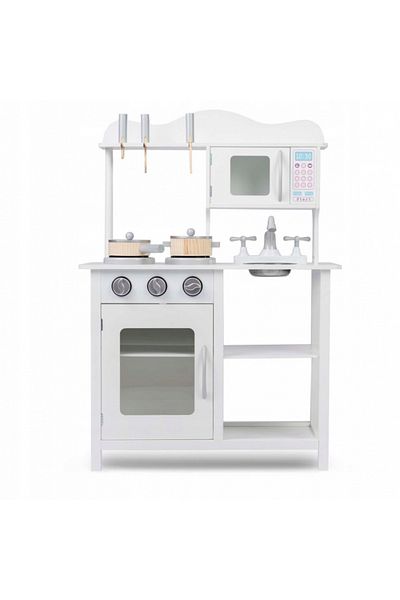 Ricokids White wooden children's kitchen with stove, microwave oven, faucet with detachable sink
