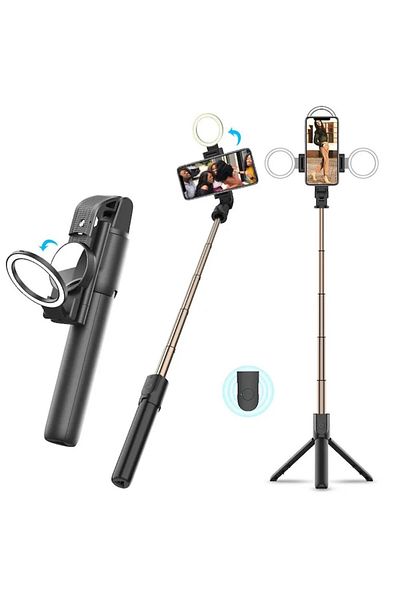 Danex Selfie Stick with Remote Control and LED Light, 84cm, R78, Silicon Flex, Deep Dark