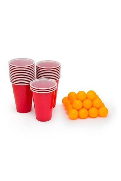 Flo Joc de Beer Pong, 24 de pahare, 24 de bile, reutilizabil, portabil, roșu