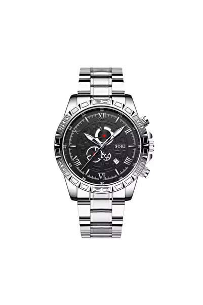 REDz Accessories Ρολόι Ανδρικό, Ανοξείδωτο Ατσάλι, Μπρασελέ με Αλυσίδα, Αλυσίδα Λιονταριού, Ανδρικό Στυλ, Ασημί