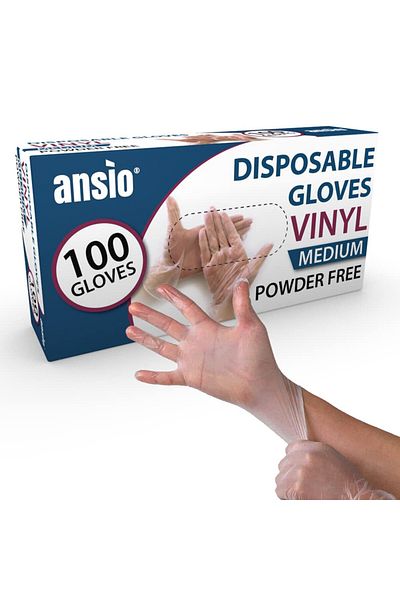 Ansio Set of 100 disposable gloves, vinyl, transparent, M