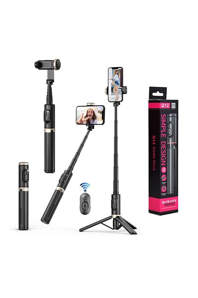 SOL Selfie Stick with Stable Tripod and Remote Control, Tech, 73cm, J58, Silicone, Intense Dark