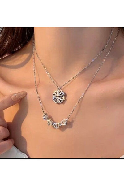 bs bellss accessory قلادة البرسيم على شكل قلب مغناطيسي من حجر الزركون