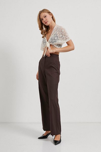 Arma Life Women's High Waist Wide Leg Coffee Palazzo Trousers