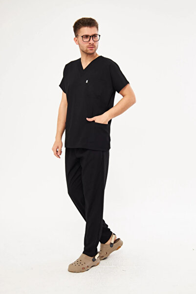 Class Üniforma Siyah Likralı Erkek Yarasa Kol Hemşire Ve Doktor Forması Takımı Scrubs