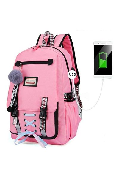 Mercaton Smart Backpack for Kids with USB Port, Anti-Theft Lock, Waterproof Material, 20-35L, Pink